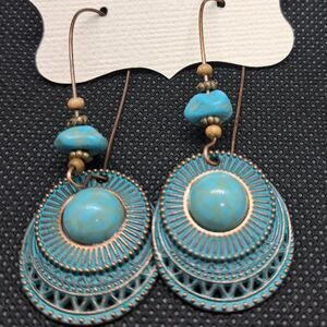 Western Boho Earrings- Faux Turquoise Stone- NWOT